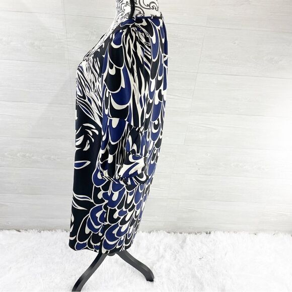 Tibi Dual Floral Print Ruffle Flutter Sleeve Shift Silk Midi Dress - Picture 6 of 8